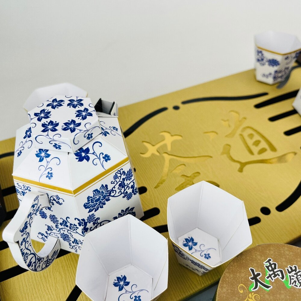 紙紮茶具組 - 藍白花瓷茶壺茶杯 | 祭祀法會補財庫最佳選擇-圖片-5