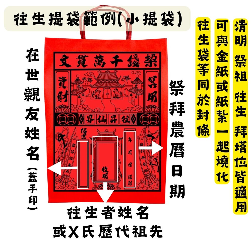 【台中35年老店】紙紮用 往生提袋|紅提袋/封條有繩 裝金紙/紙紮用品|清明祭祖 中元普渡 法會用-圖片-4