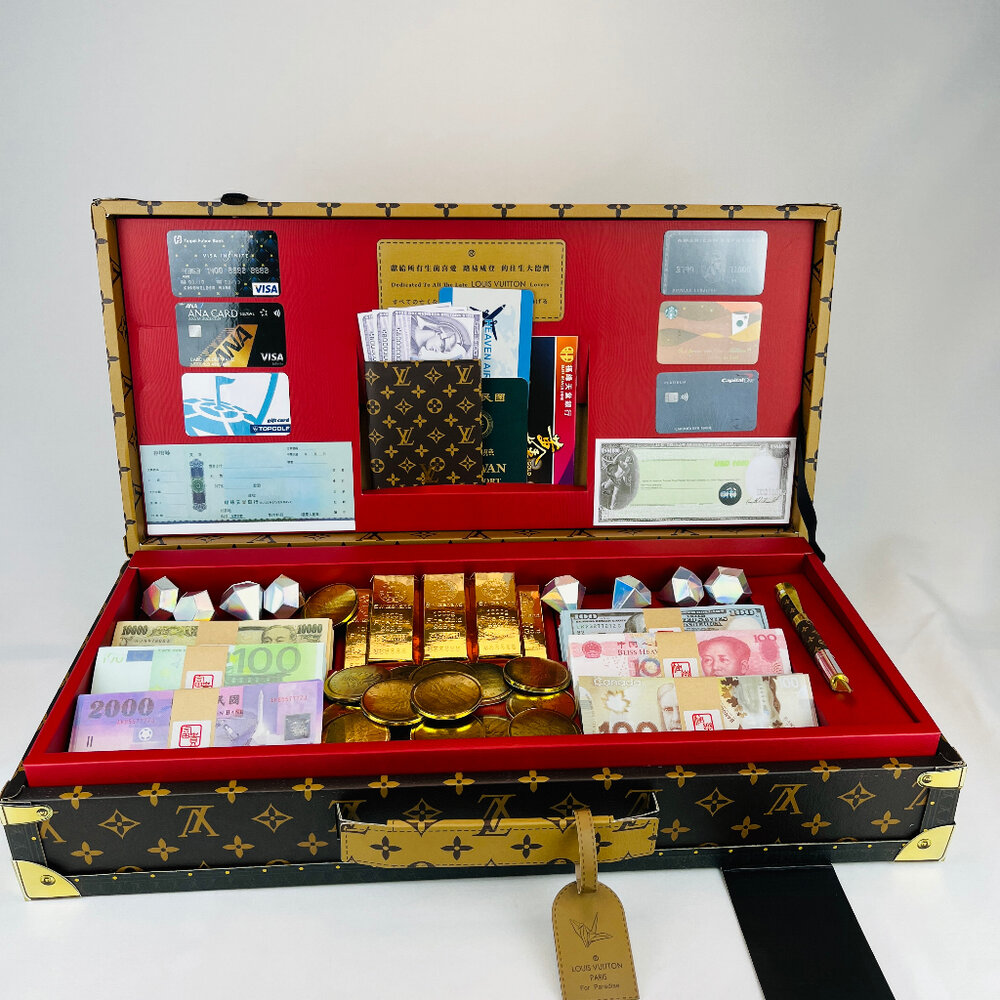 23255622029-台中35年老店-紙紮威登金鑽手提皮箱組 紙紮 紙紮皮箱 紙鈔 紙紮信用卡 紙札卡 紙紮手提箱 紙紮用品 紙紮包