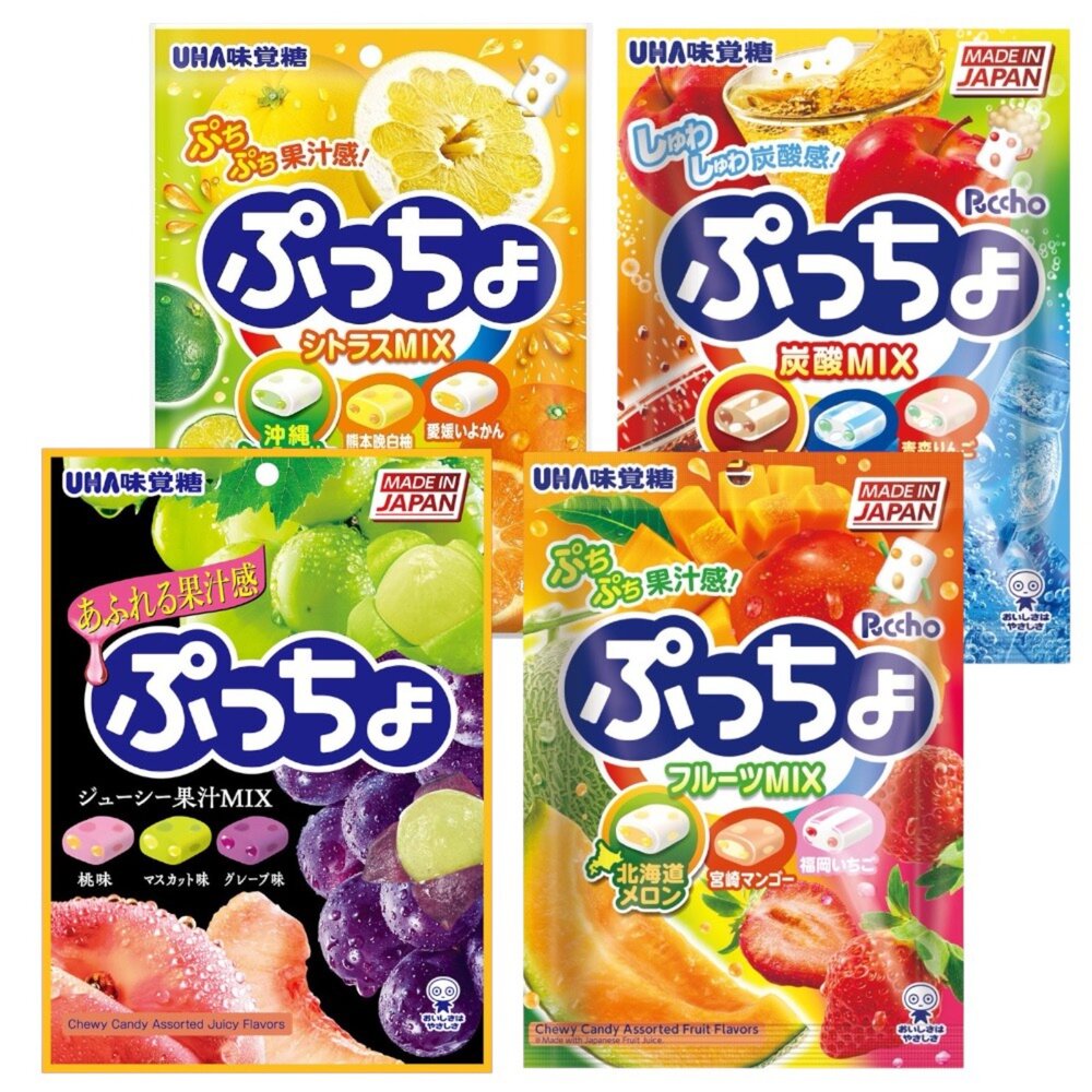 10085156-日本 UHA 味覺糖 噗啾 果汁汽水 綜合軟糖 熱帶水果 水果蘇打 味覺糖軟糖 綜合桃葡味