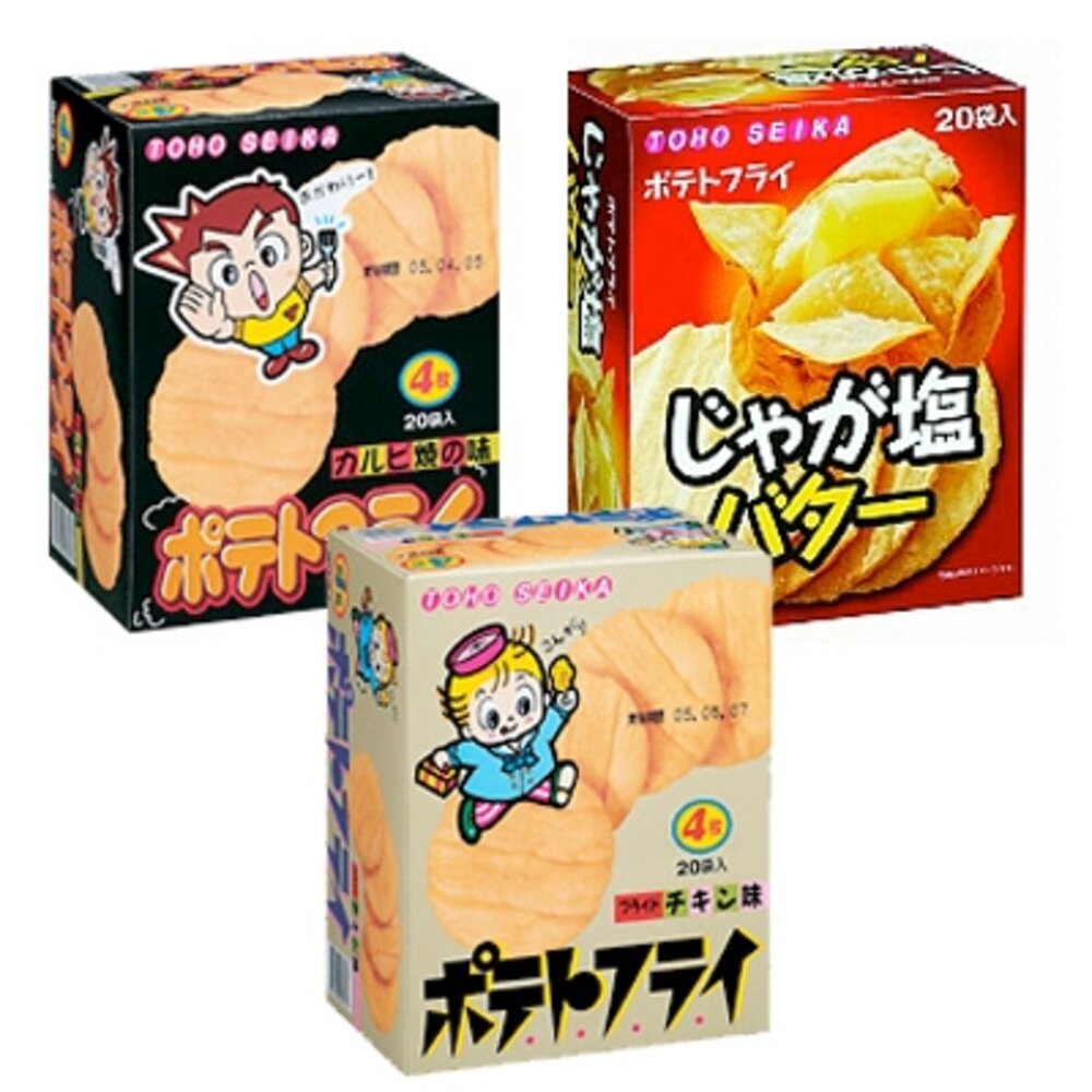 16904523-日本 東豐製菓 東豐 TOHO SEIKA 奶油鹽味 雞汁 燒肉 馬鈴薯 洋芋片 20枚/盒 馬鈴薯片 薯片
