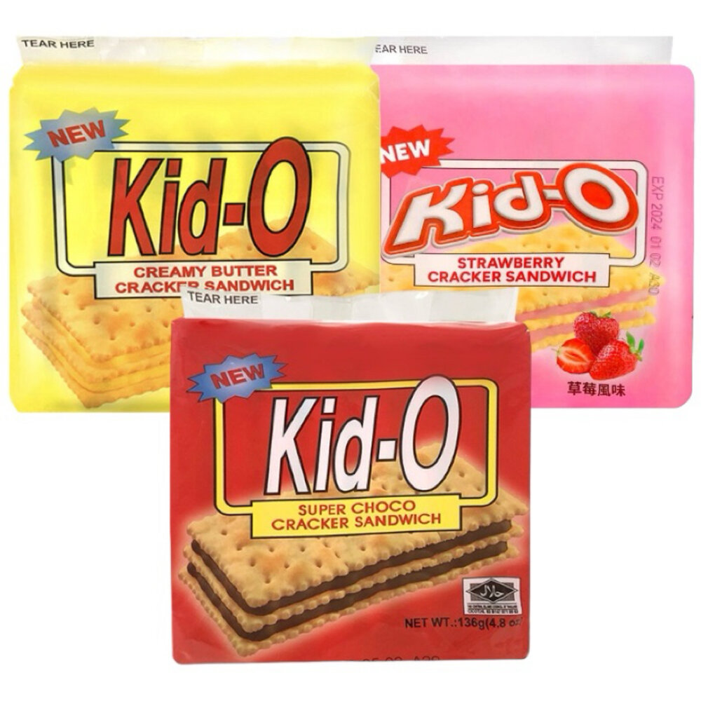 19892910553-日清 Kid-O 三明治夾心餅乾 奶油 三層夾心餅 三明治 餅乾 蘇打餅 草莓味 花生味 可可風味