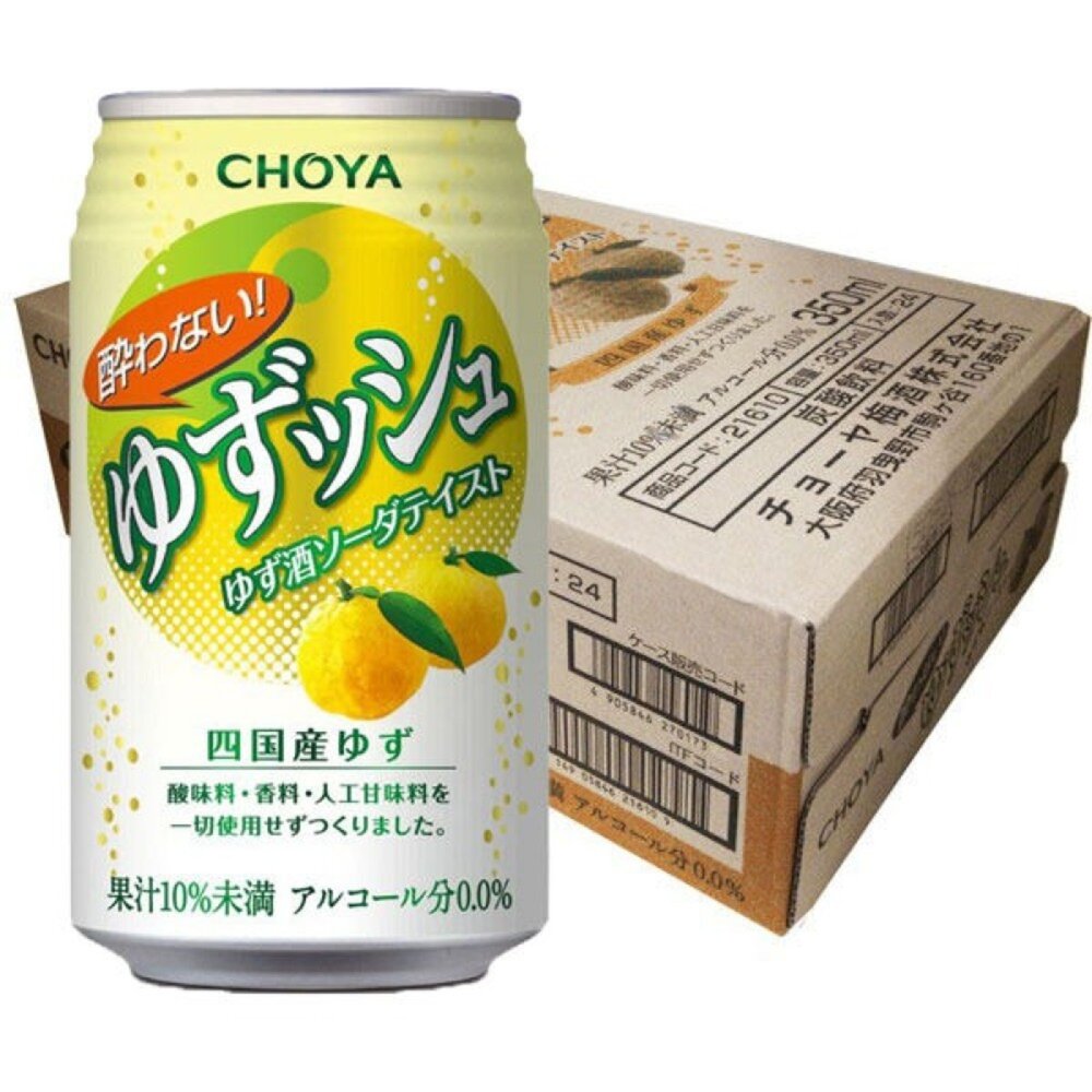 21610-[箱出]日本 蝶矢 Choya 無酒精 碳酸飲料 柚子風味 350ml*24罐