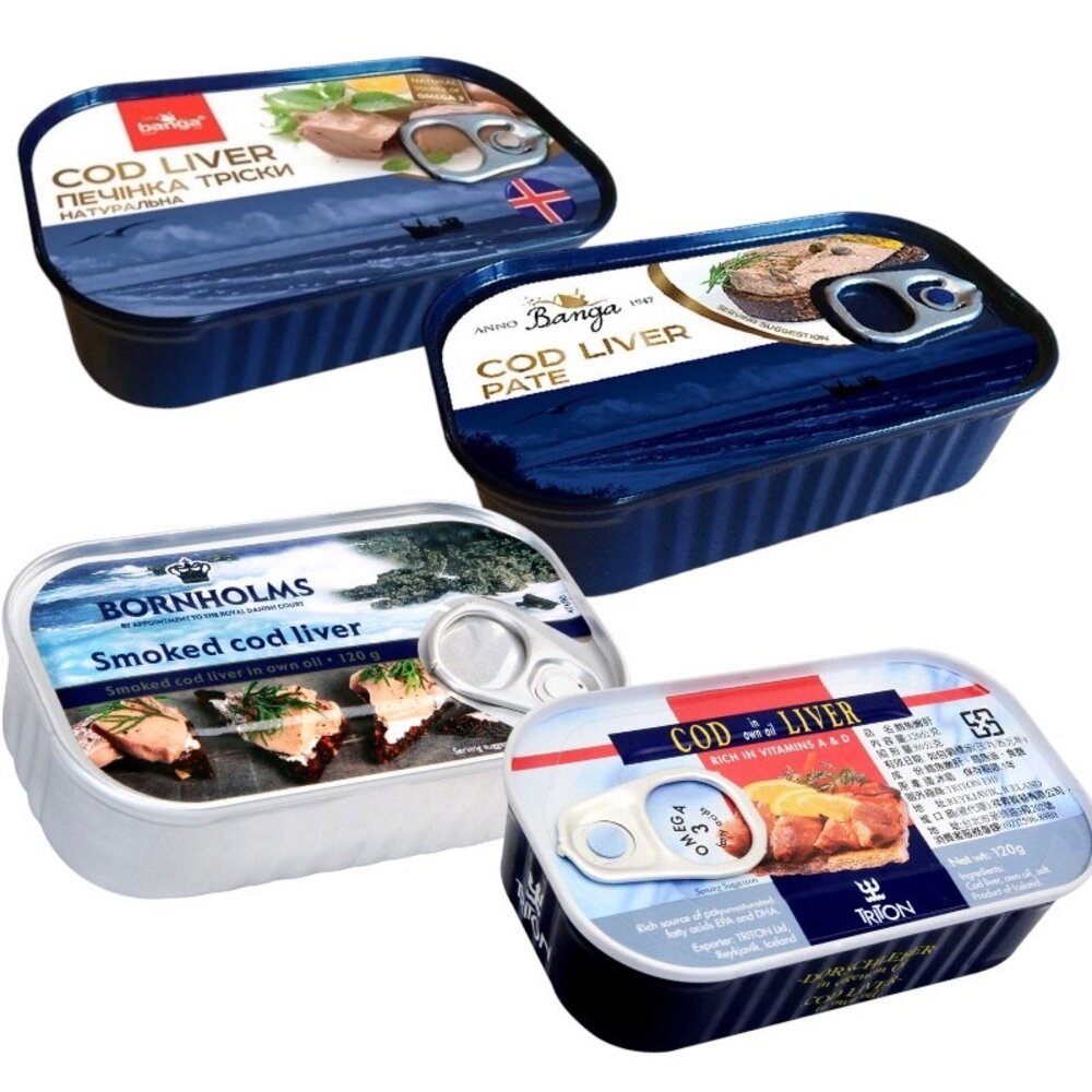 22728512828-冰島 TRITON Bornholm Banga 鱈魚肝 藍鐵罐 煙燻 罐頭 鱈魚肝罐頭 鱈魚肝醬