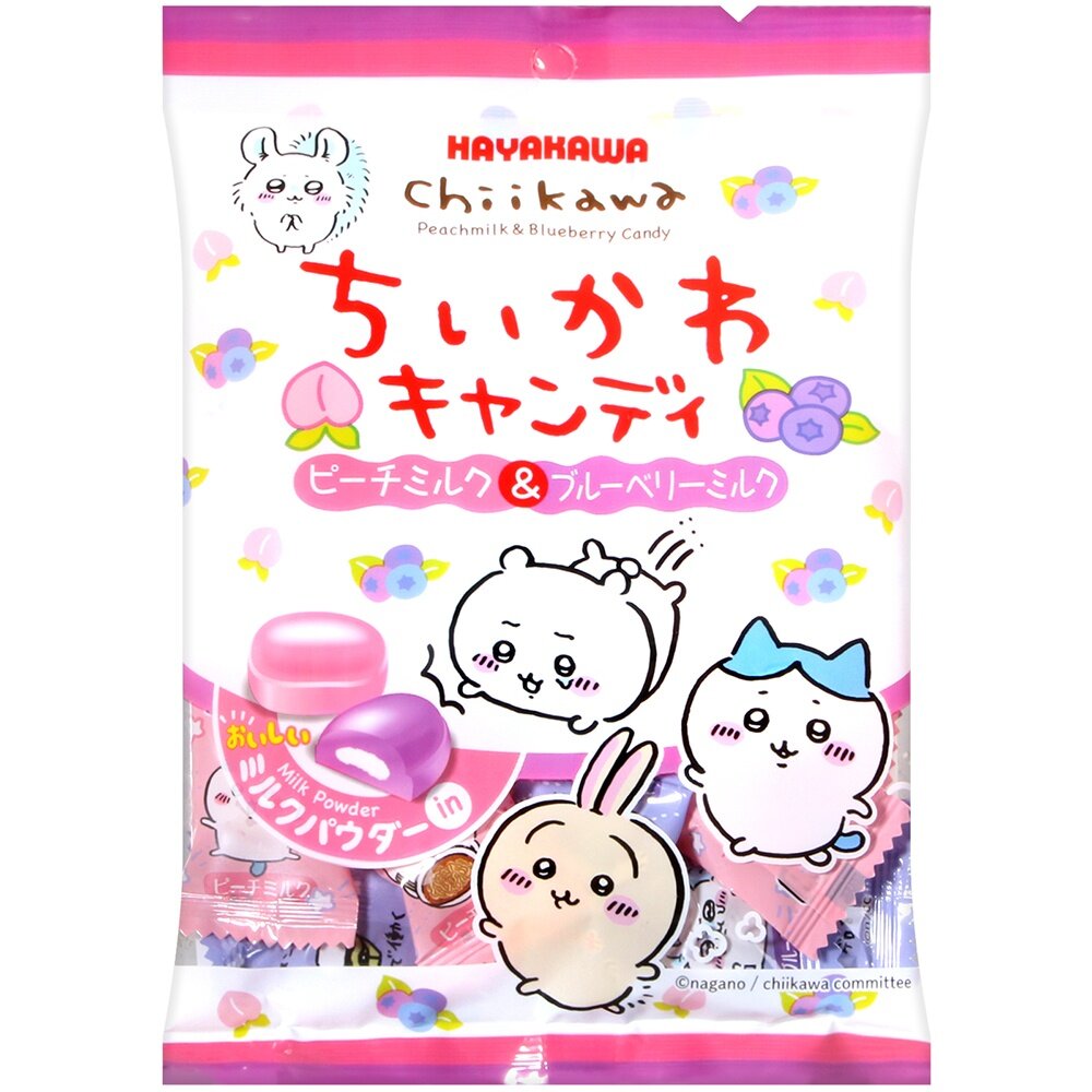 23014118341-日本 早川製菓 水果風味糖 吉伊卡哇 chiikawa 水蜜桃牛奶風味 藍莓牛奶風味 牛奶糖 吉伊咖娃