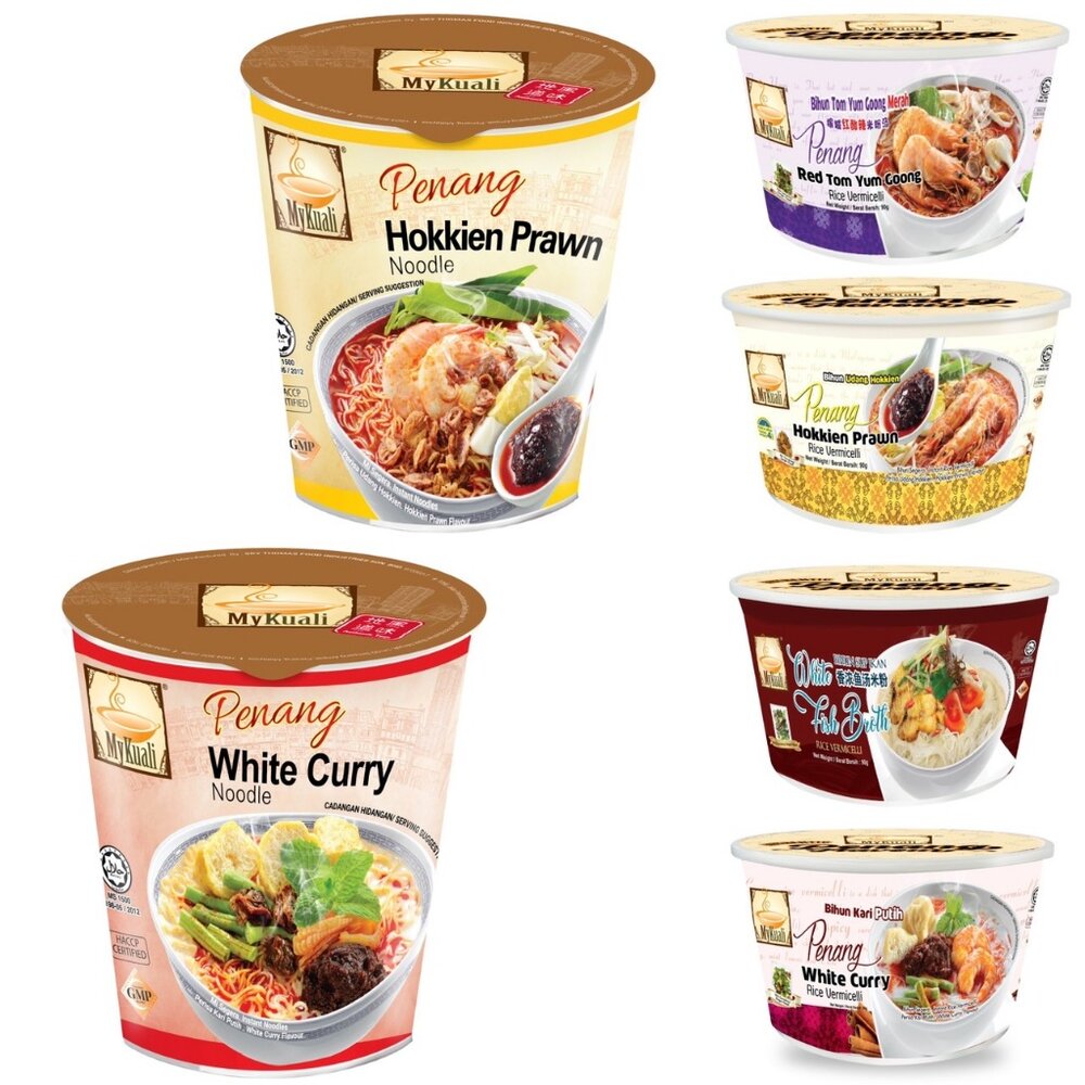 馬來西亞 Mykuali 檳城 紅酸辣湯味 泡麵 杯麵 白咖哩風味 福建蝦味 調合米粉 香濃魚湯味-圖片-1