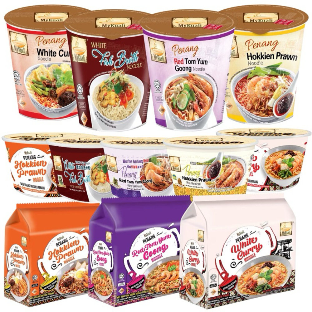 24362663060-馬來西亞 Mykuali 檳城 紅酸辣湯味 泡麵 杯麵 白咖哩風味 福建蝦味 調合米粉 香濃魚湯味