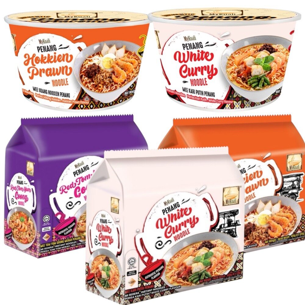 24362663060-馬來西亞 Mykuali 檳城 紅酸辣湯味 泡麵 杯麵 白咖哩風味 福建蝦味 調合米粉 香濃魚湯味