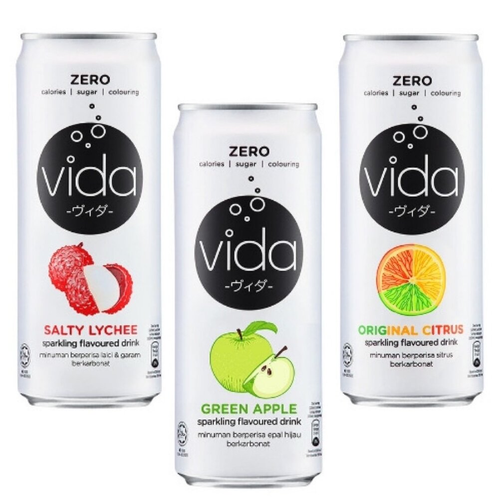 24577594524-馬來西亞 Vida 氣泡飲 青蘋果味 柑橘味 鹹荔枝味 櫻花味 氣泡飲料