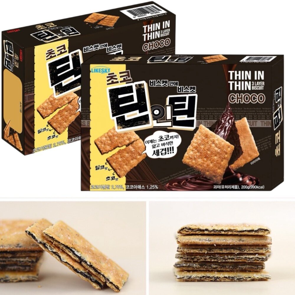 251216200809-韓國 LIKESKY Thin in Thin 三層 薄脆餅乾 可可風味 三層薄脆 可可餅乾