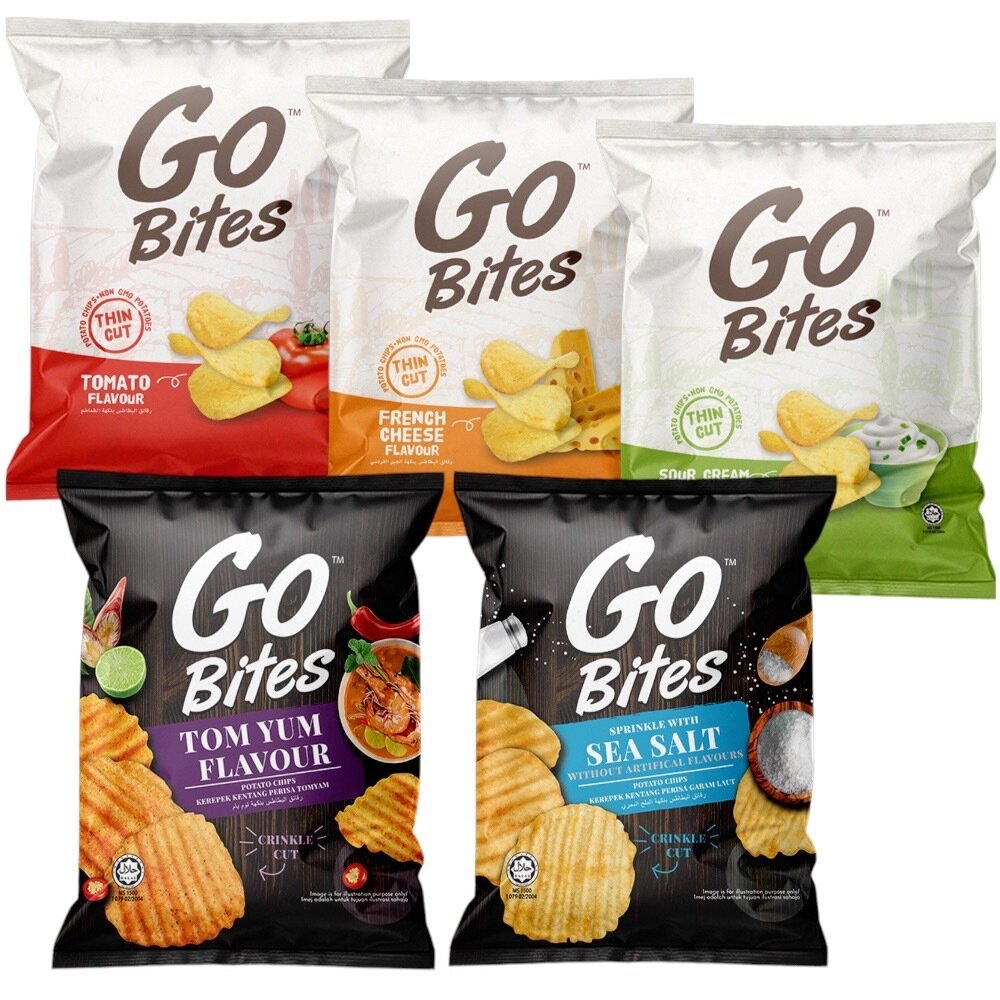 25287731317-馬來西亞 GO Bites 啃吧 洋芋片 番茄 海鹽 泰式冬陰功 酸奶洋蔥 法式起司 波浪 薯片