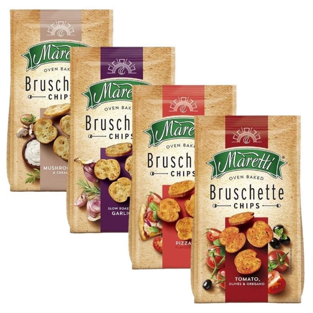 25685798467-歐洲 Maretti 普切塔 脆麵包 餅乾 義式番茄 比薩風味 大蒜風味 奶油菌菇風味 麵包餅乾 烤麵包