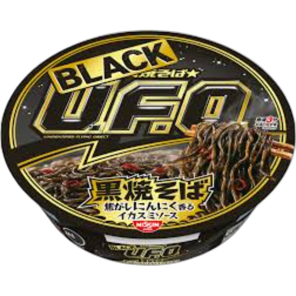 260116153429-日本 日清 NISSIN 泡麵 UFO 墨魚 墨汁 大蒜風味 BLACK 墨魚汁大蒜風味泡麵