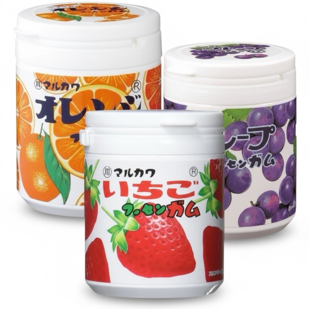 260411175259-日本 丸川製菓 口香糖 泡泡糖 柑橘風味 草莓風味 葡萄風味 罐裝 丸川口香糖