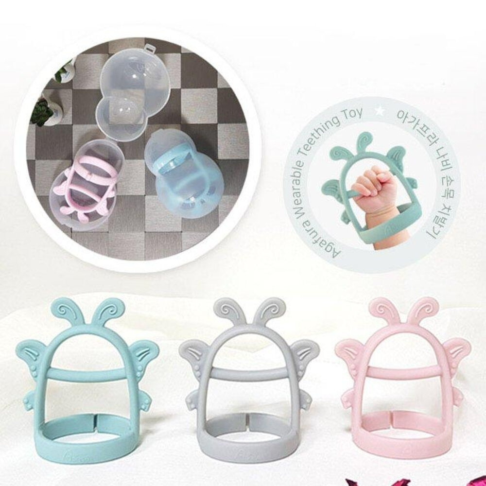 26802963958-韓國 阿加夫拉 AGAFURA 蝴蝶固齒器 固齒器 嬰兒 矽膠 手腕穿握型 防掉型 手環 手套