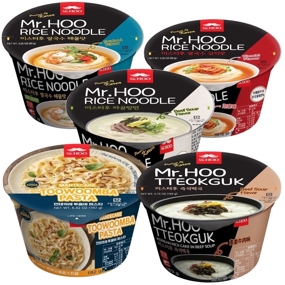27530808614-韓國 Mr.Hoo 系列 泡麵 碗裝 米麵線 微辣白醬義大利麵 年糕湯碗裝 蔥香牛肉味 海鮮味 泡菜味 米線