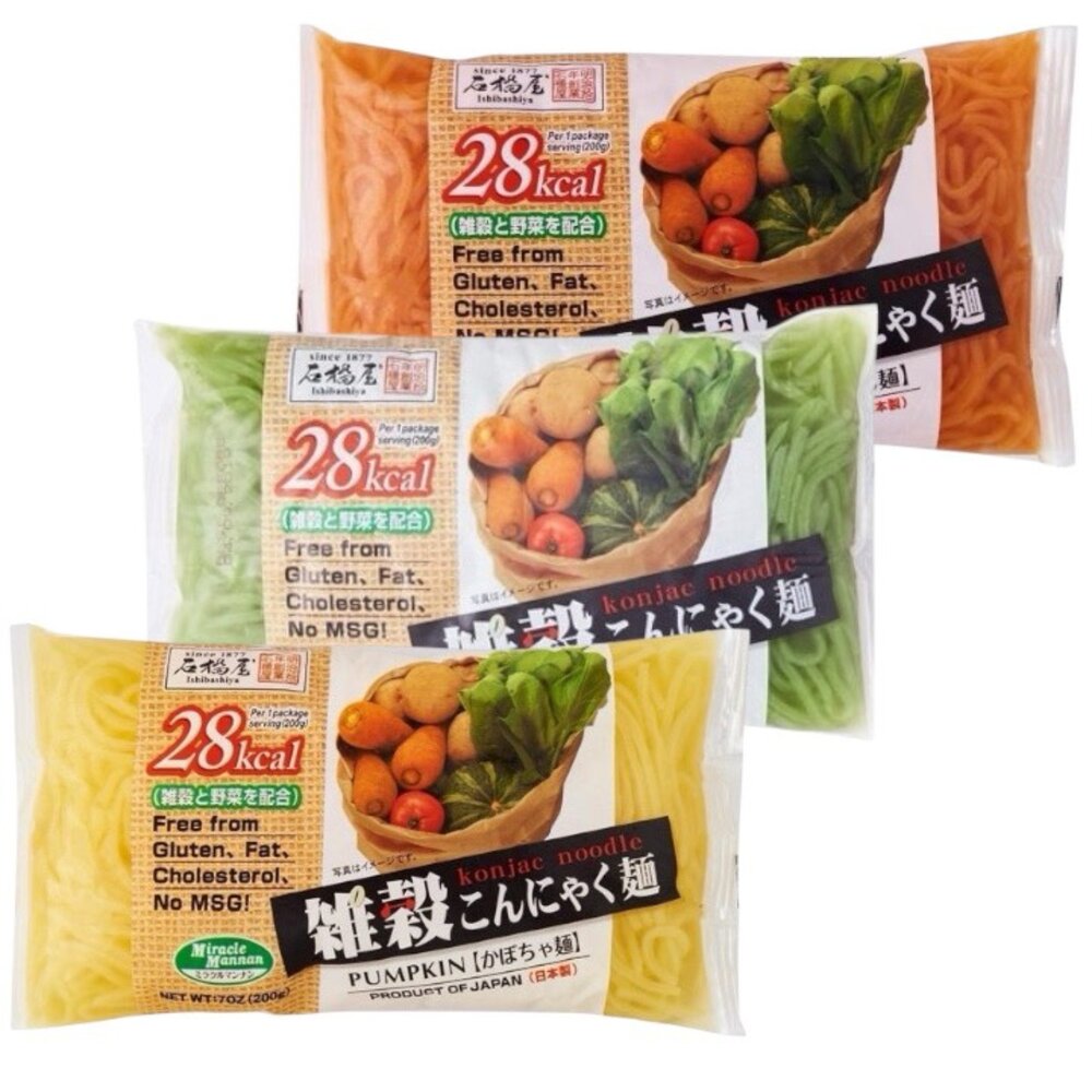 2778982752-日本 石橋屋 蒟蒻麵 蒟蒻絲 波菜 南瓜 胡蘿蔔 低熱量