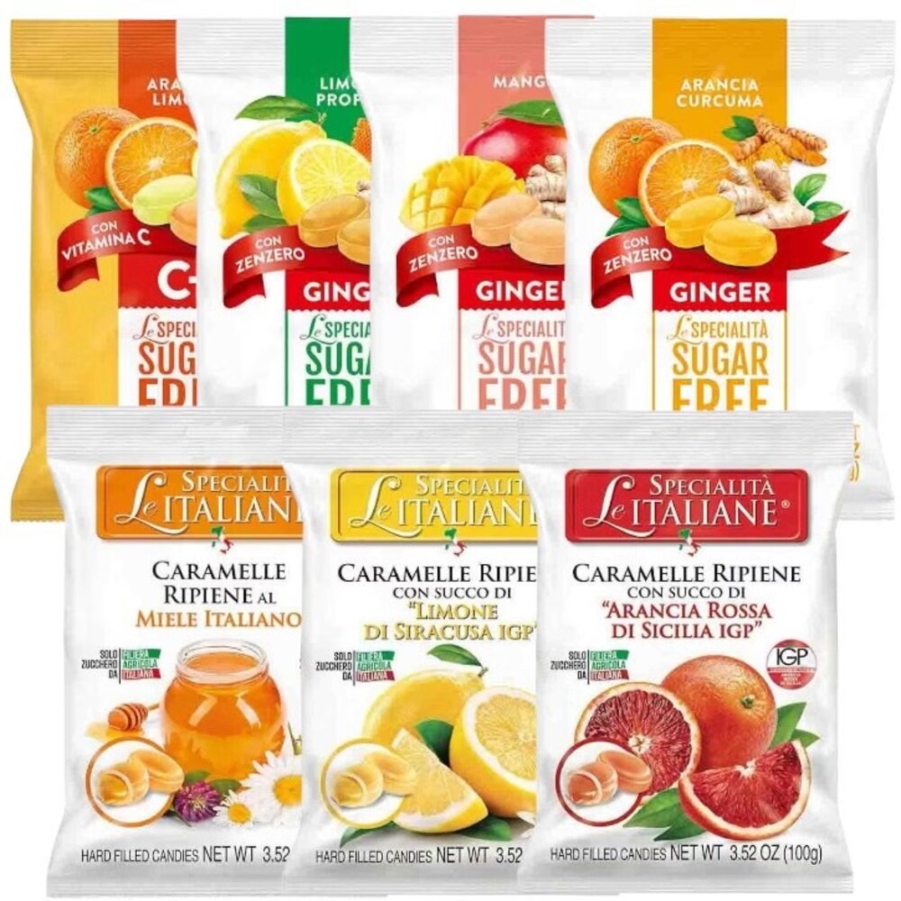 28274889619-義大利 夏瑞 SERRA 無糖 柑橘風味 薑糖 柑橘檸檬 夾心糖 硬糖 芒果 蜂蜜 薄荷 蜂膠薑糖 血橙
