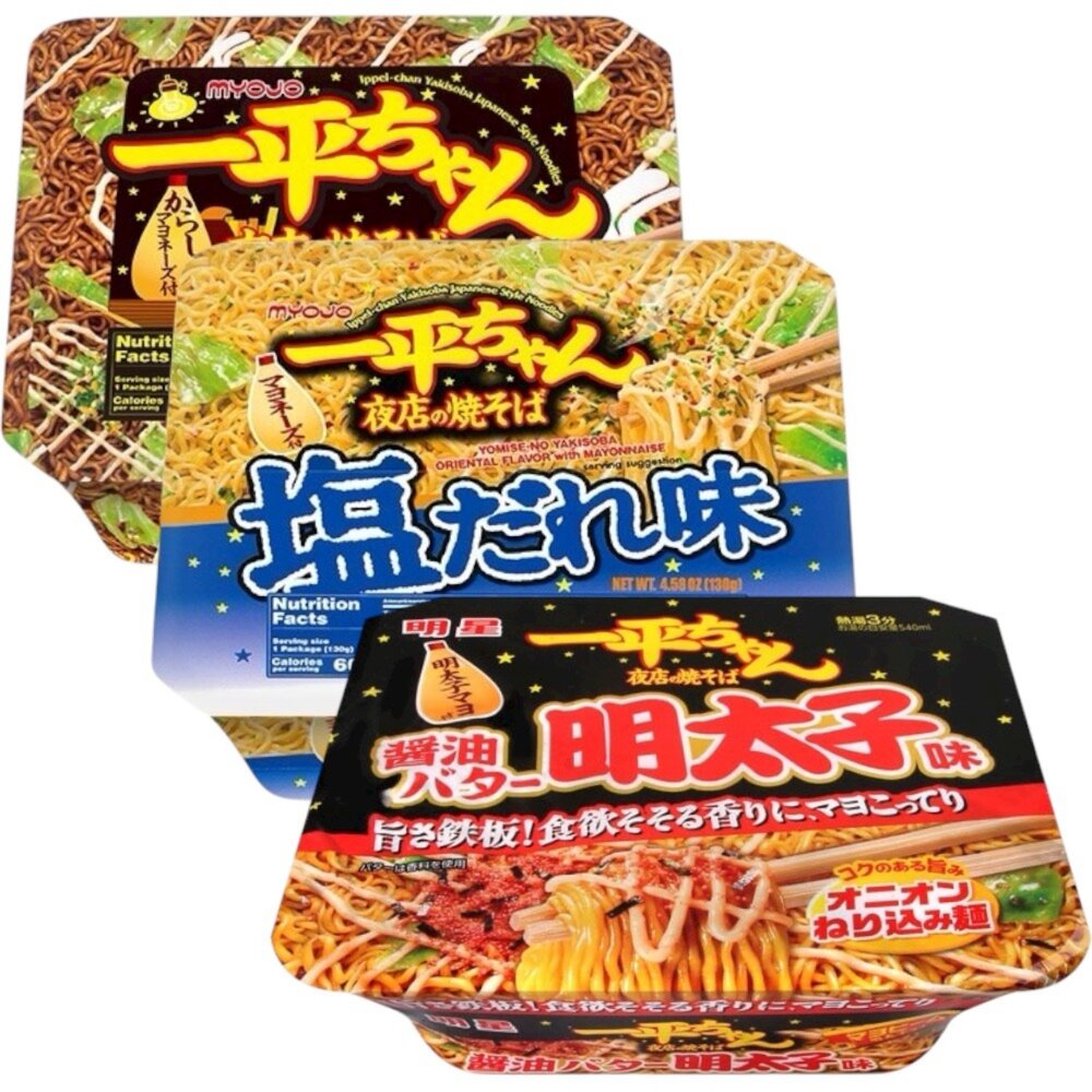 284520396-日本明星 一平夜店炒麵 乾泡麵 碗裝 塩味 明太子 大阪燒 旨辛 日本泡麵 乾泡麵 鹽味 30種香辛料風味
