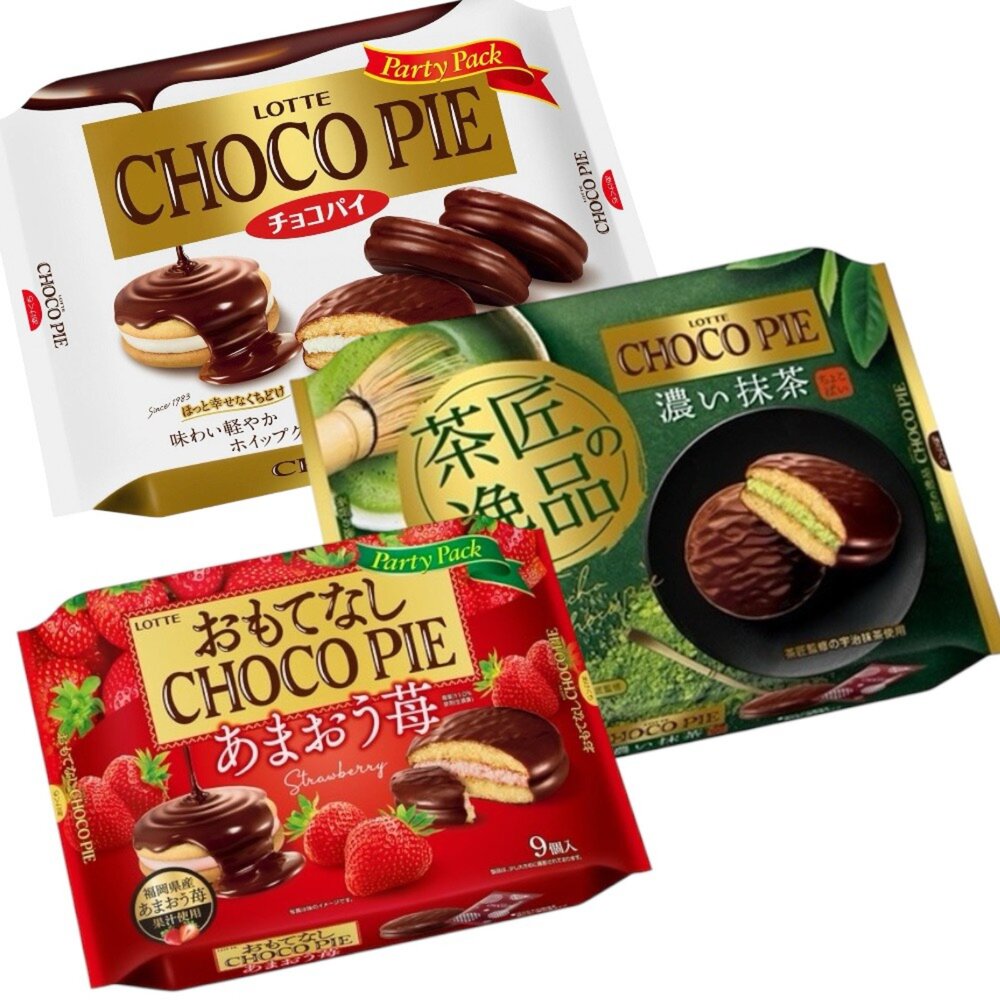 28773896446-日本 樂天 LOTTE  小蛋糕 甜點 夾心蛋糕 夾心派 可可派 草莓派 巧克力派 濃抹茶風味