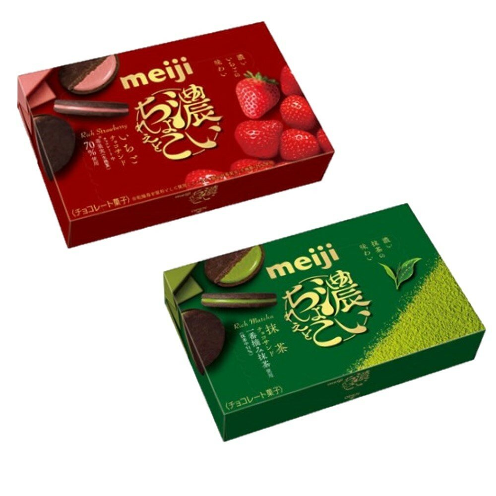 29303163052-日本 明治 meiji 薄燒夾心 夾心餅乾 濃草莓 濃抹茶 可可 薄燒夾心餅乾 可可夾心餅