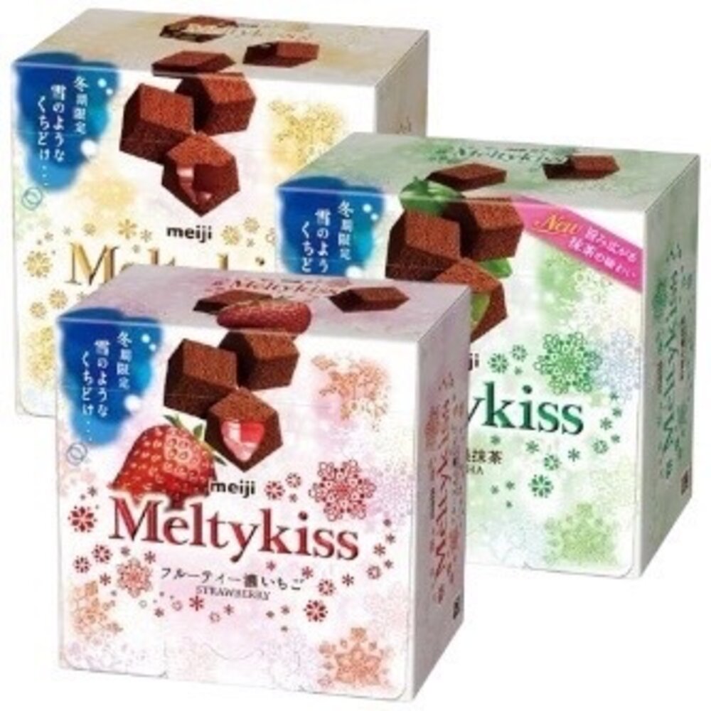 29424848895-日本 meiji 明治 Melty kiss 可可塊 限定 濃抹茶風味 果香草莓風味 牛奶可可 可可粒 雪吻