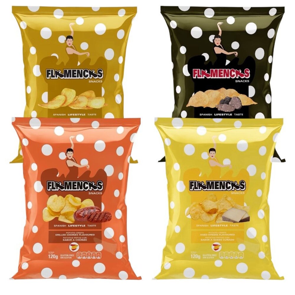 43757353957-西班牙 Flamencas 洋芋片 厚切洋芋片 黑松露風味 成熟起司風味 烤香腸風味 原味
