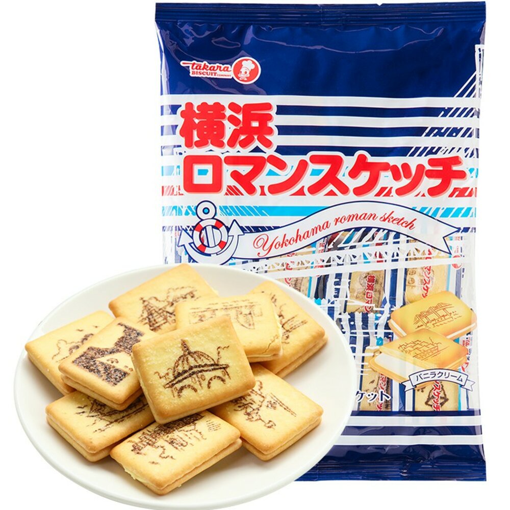 4638384728-日本 寶製菓 Takara 橫濱夾心餅 香草奶油 夾心餅乾 薄餅 橫濱奶油夾心餅乾