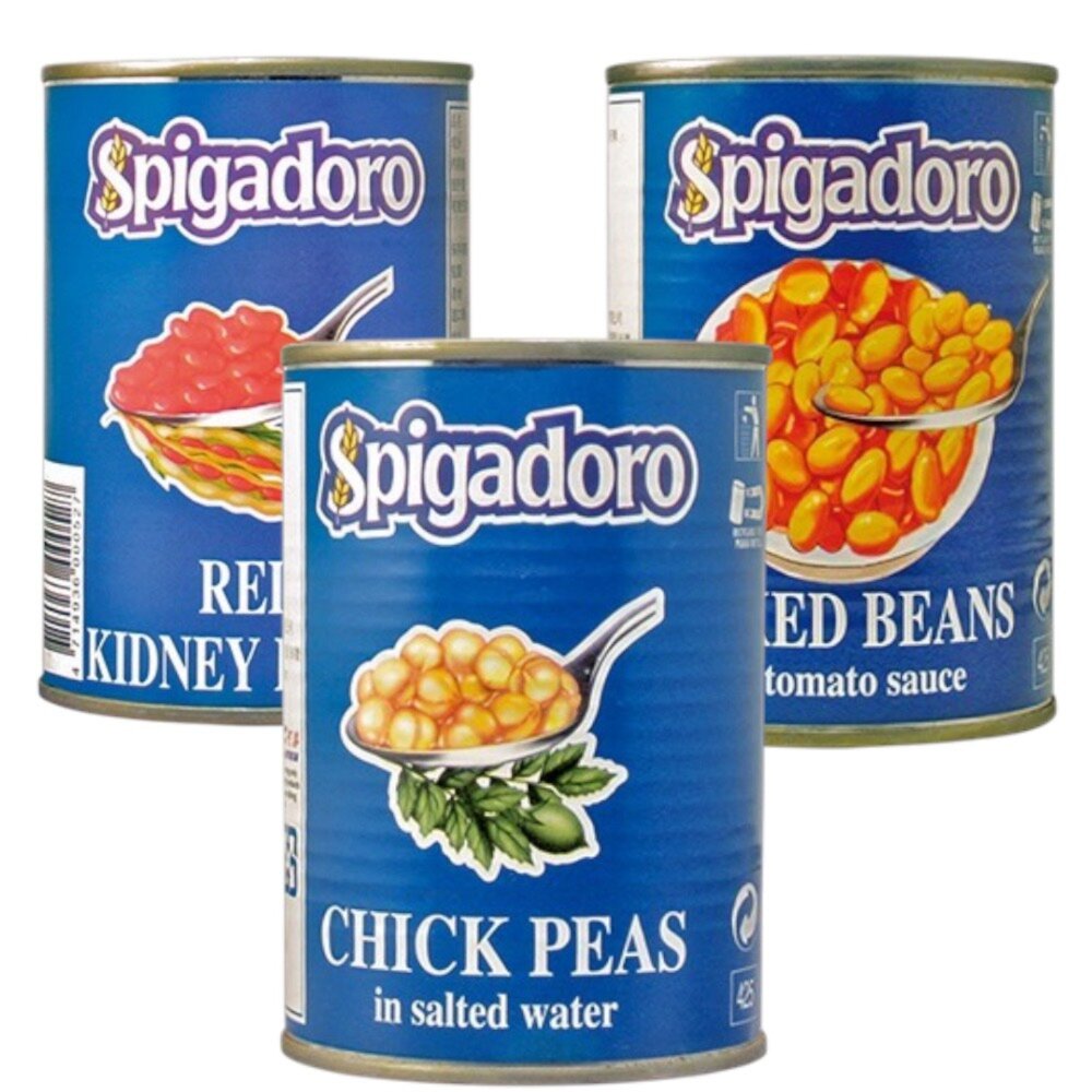 4714936000527-義大利 SPIGADORO 紅腰豆 埃及豆鷹嘴豆 茄汁焗豆 罐裝