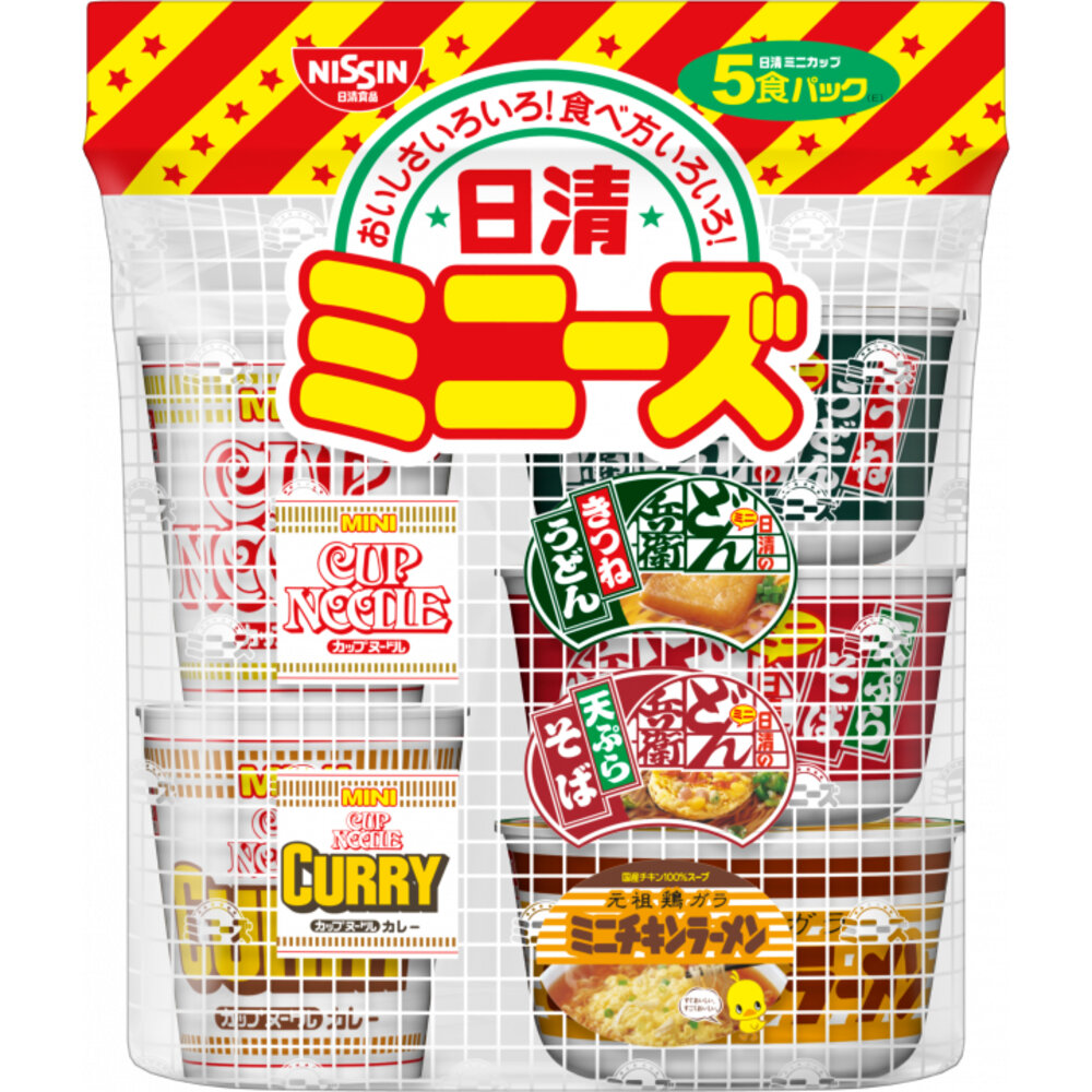 4902105004128-日本日清 超人氣 迷你杯麵 5入/袋 兵衛豆皮 兵衛天婦羅 日清醬油 日清咖哩 元祖雞 普渡