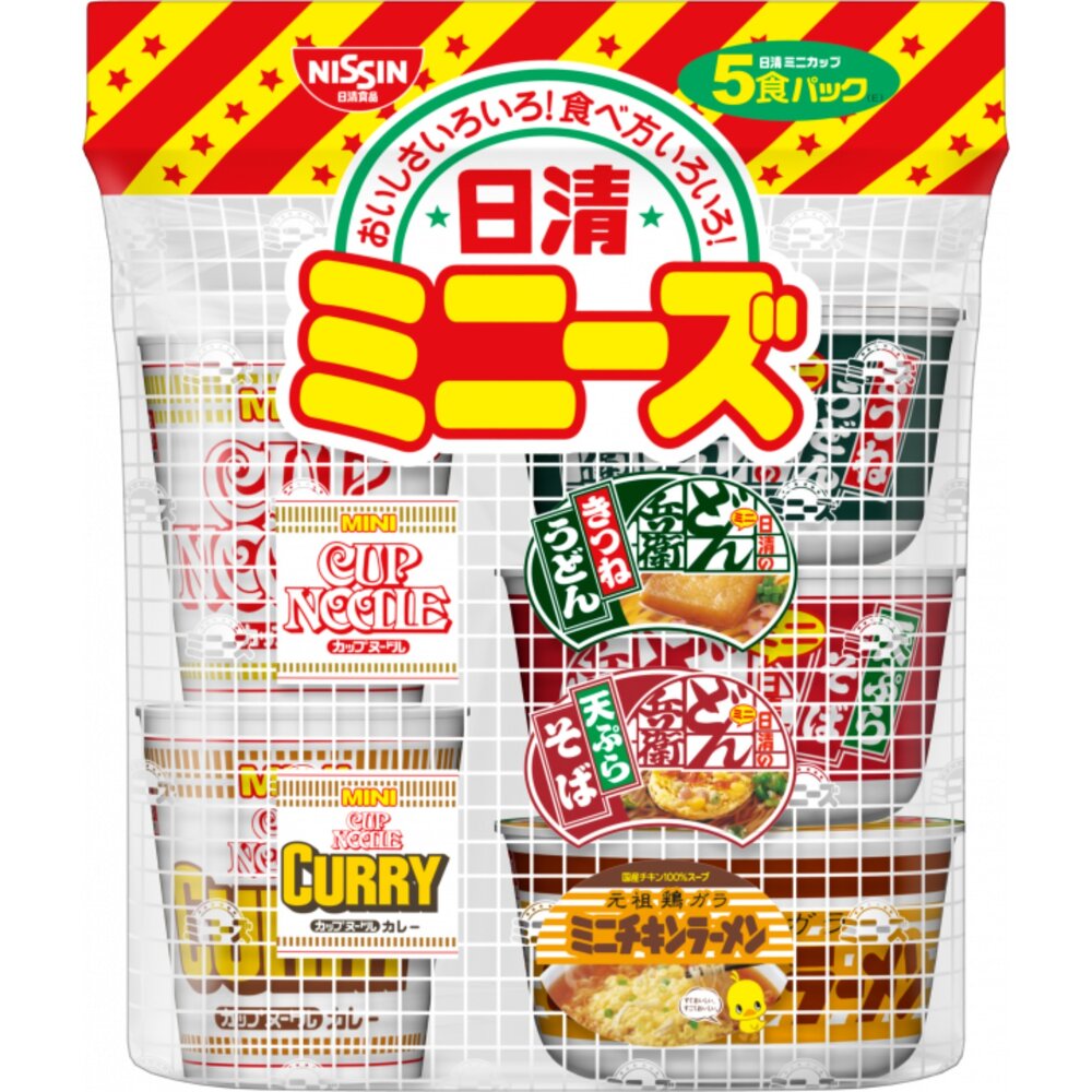 4902105004128-日本日清 超人氣 迷你杯麵 5入/袋 兵衛豆皮 兵衛天婦羅 日清醬油 日清咖哩 元祖雞 普渡
