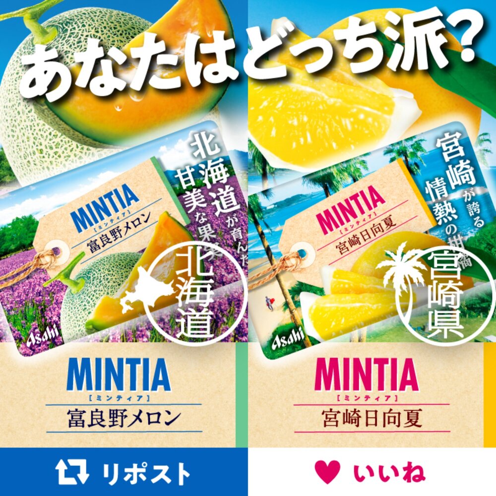 4946842541317-日本 朝日 MINTIA  口含碇 口含糖 糖果 北海道哈密瓜 日向夏柑橘 哈密瓜 哈蜜瓜 柑橘 橘子