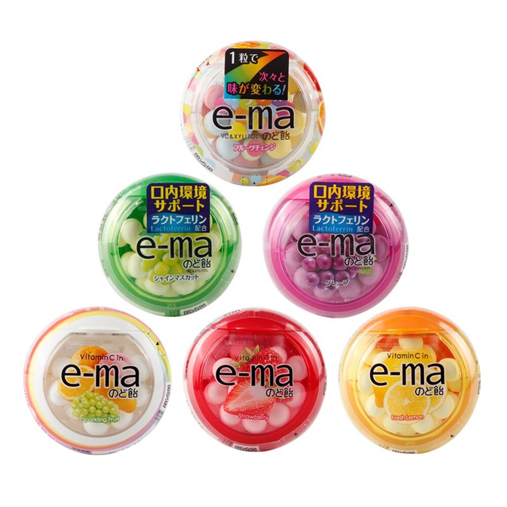 日本 UHA 味覺糖 e-ma 多層口感喉糖 彩虹水果味 喉糖 葡萄味 硬糖-圖片-1