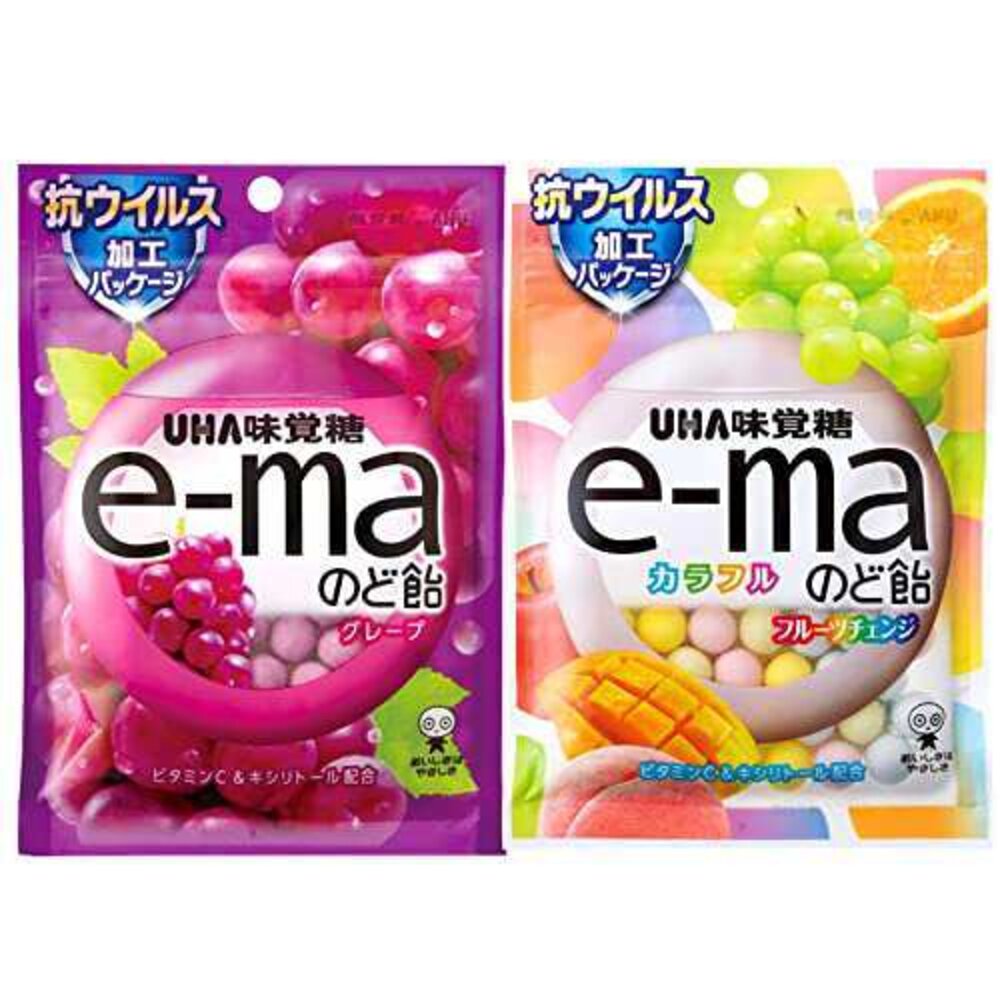 57786911-日本 UHA 味覺糖 e-ma 多層口感喉糖 彩虹水果味 喉糖 葡萄味 硬糖