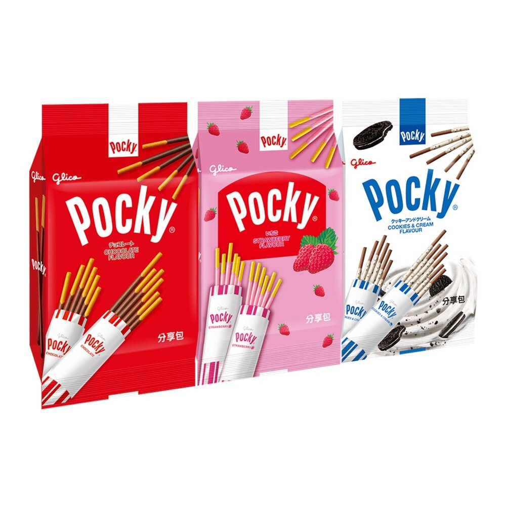 8851019600-固力果 Glico Pocky  巧克力風味棒 草莓棒 牛奶餅乾棒 分享包
