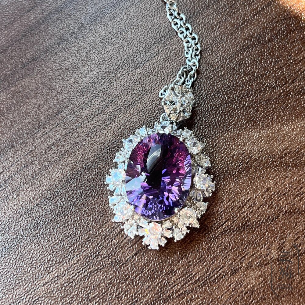 紫水晶 濃色 立體 精雕 頂級 清透 寶石切割 銀鑲 吊墬 (不含鍊)-圖片-6