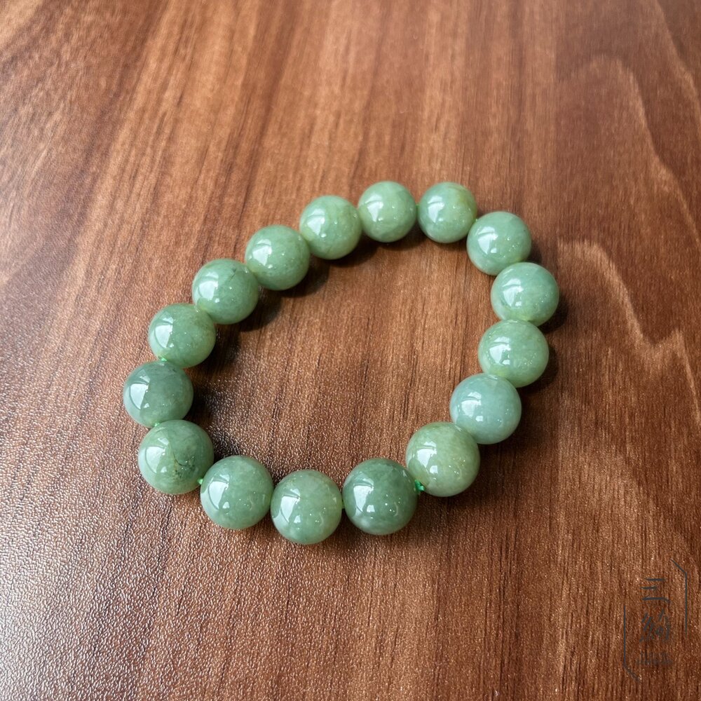 天然緬甸A貨翡翠 滿綠 老種 黃加綠 種水料 手串 12mm 封面照片