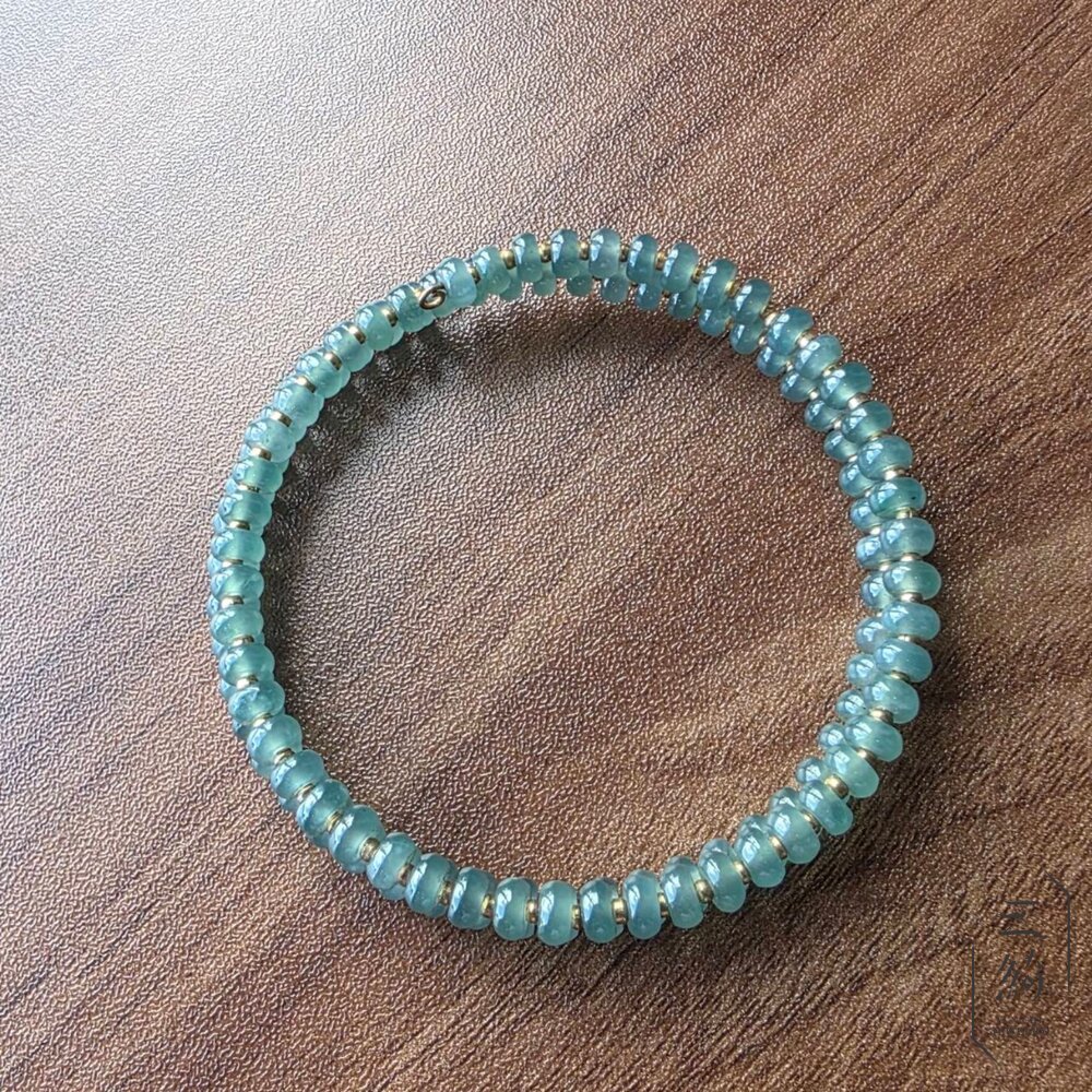 翡翠。獨家手作系列 冰種 藍水 雙圈 彈性鋼 特色 手環 封面照片