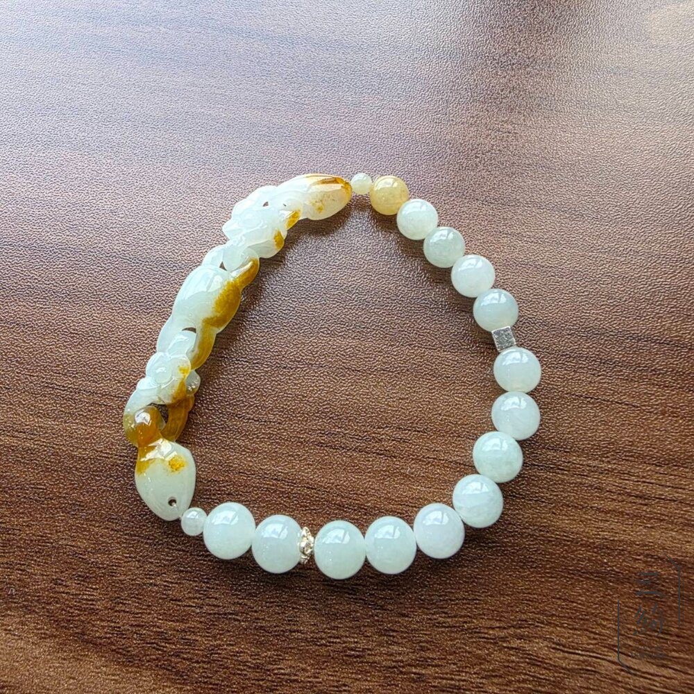 翡翠。獨家手作系列 冰種 焦黃翡 花朵 環環相扣 設計款 手串-圖片-10