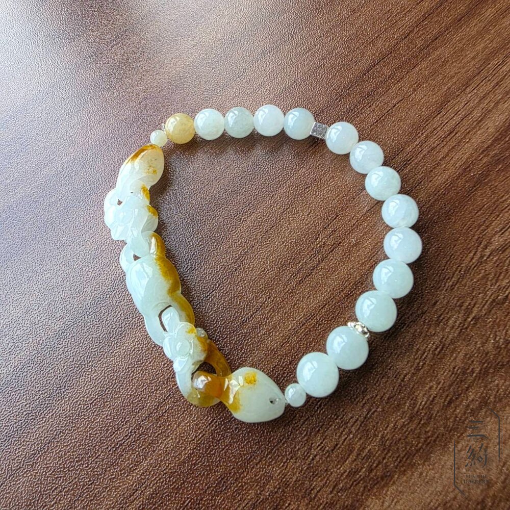 翡翠。獨家手作系列 冰種 焦黃翡 花朵 環環相扣 設計款 手串-圖片-5