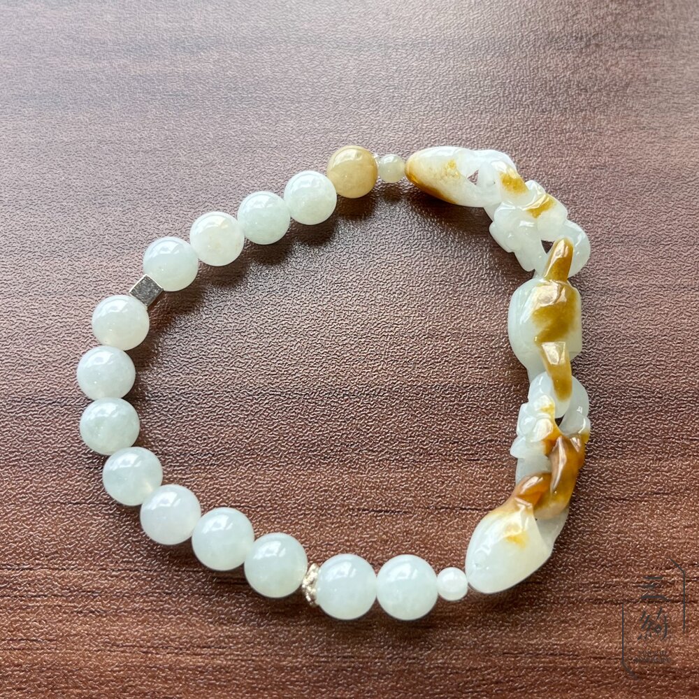 翡翠。獨家手作系列 冰種 焦黃翡 花朵 環環相扣 設計款 手串-圖片-7