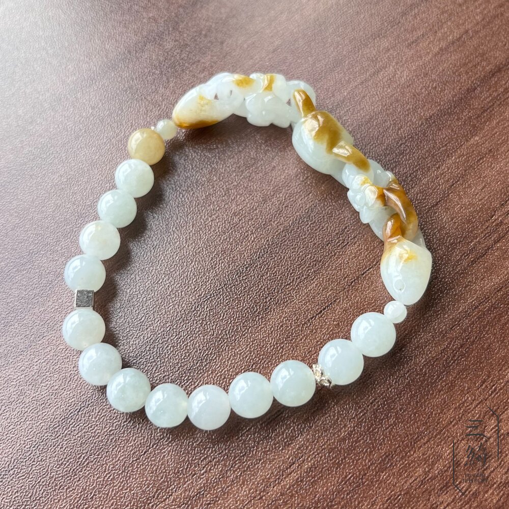 翡翠。獨家手作系列冰種焦黃翡花朵環環相扣設計款手串
