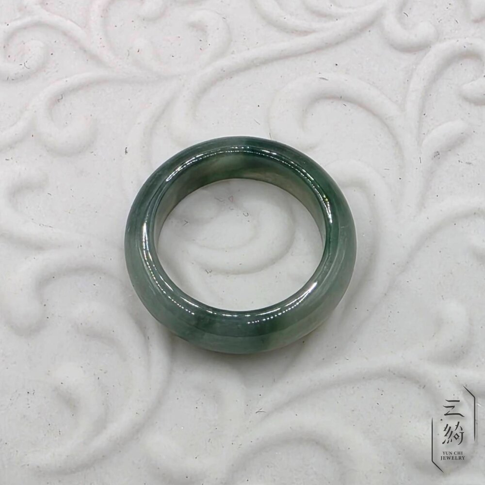 天然緬甸A貨翡翠。冰種 濃色 綠飄花 戒圈 戒指 16圍-圖片-3