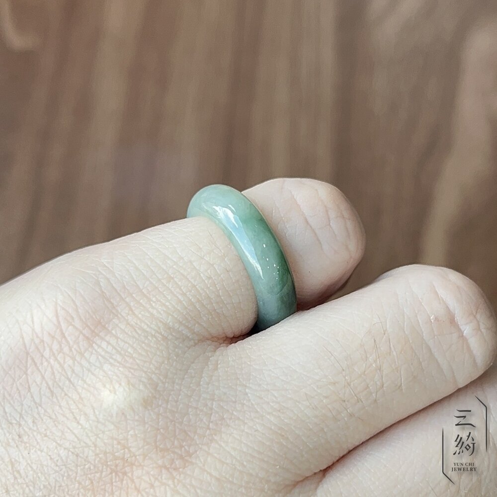 天然緬甸A貨翡翠。冰種 濃色 綠飄花 戒圈 戒指 16圍-圖片-7