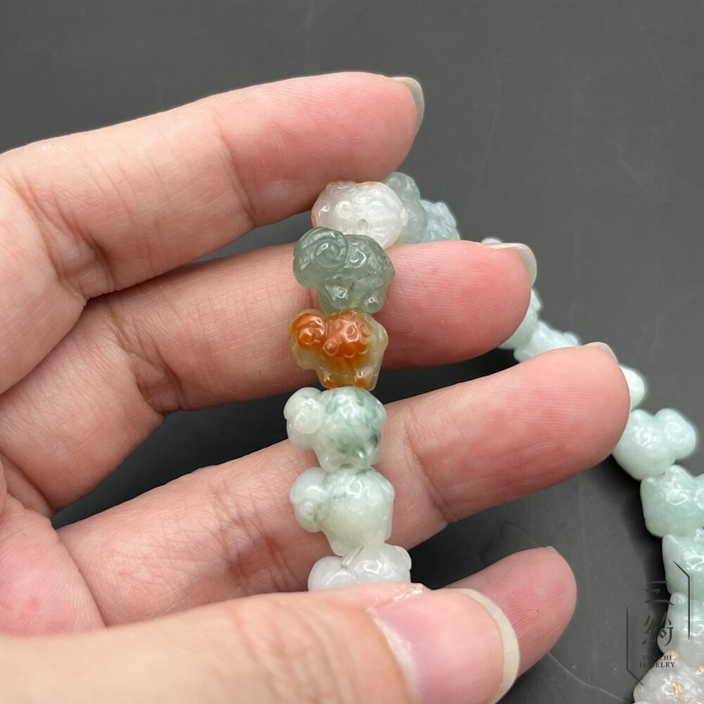 天然緬甸A貨翡翠。稀有品 冰種 多寶 紅翡 手工雕刻 綿羊 手串 10mm-圖片-2