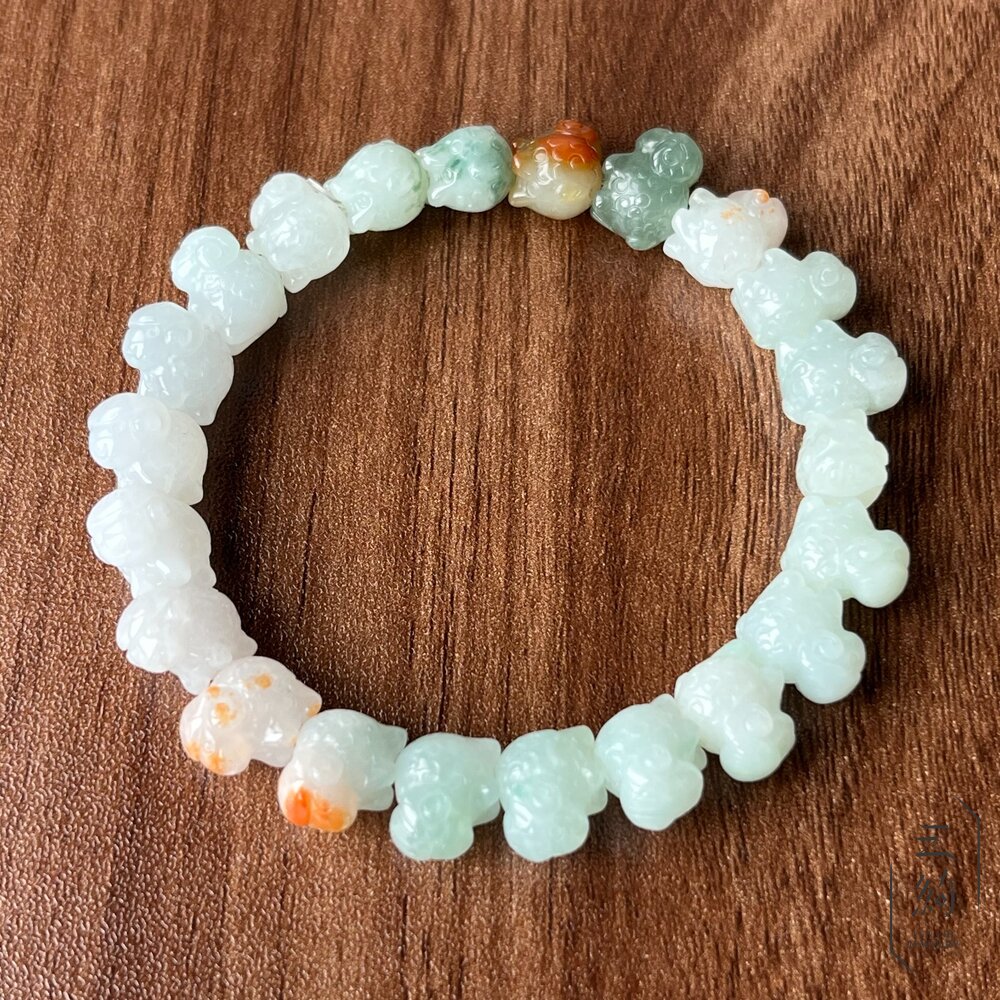 天然緬甸A貨翡翠。稀有品 冰種 多寶 紅翡 手工雕刻 綿羊 手串 10mm-圖片-3