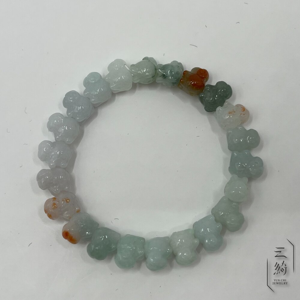 天然緬甸A貨翡翠。稀有品 冰種 多寶 紅翡 手工雕刻 綿羊 手串 10mm-圖片-4