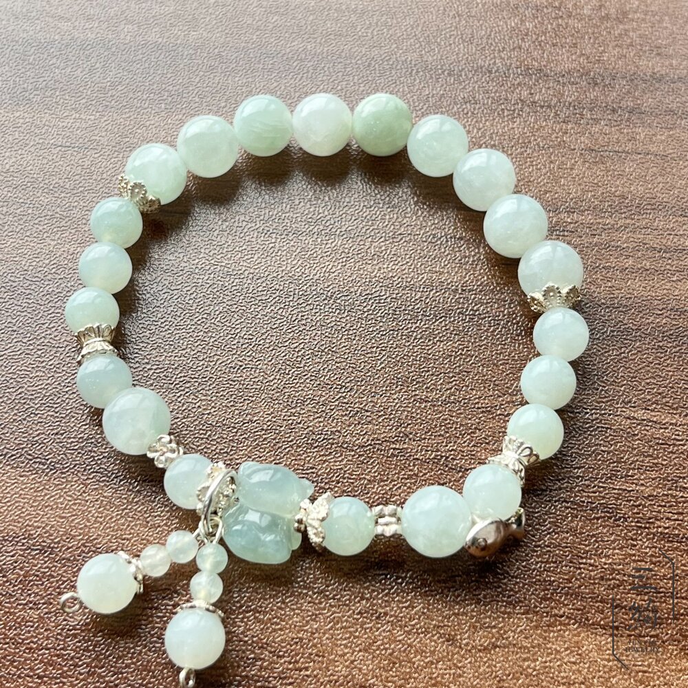 翡翠。獨家手作系列 冰種 小熊 與 魚 銀飾設計款 手串 7mm 封面照片