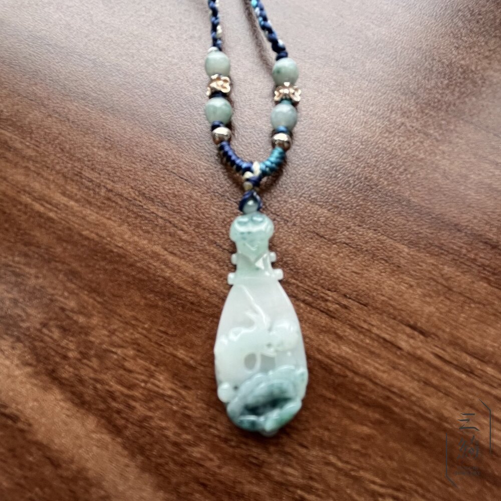 天然緬甸A貨翡翠。手工編織 藍飄花 琵琶 知音 一路有你 獨家手作 項鍊 封面照片
