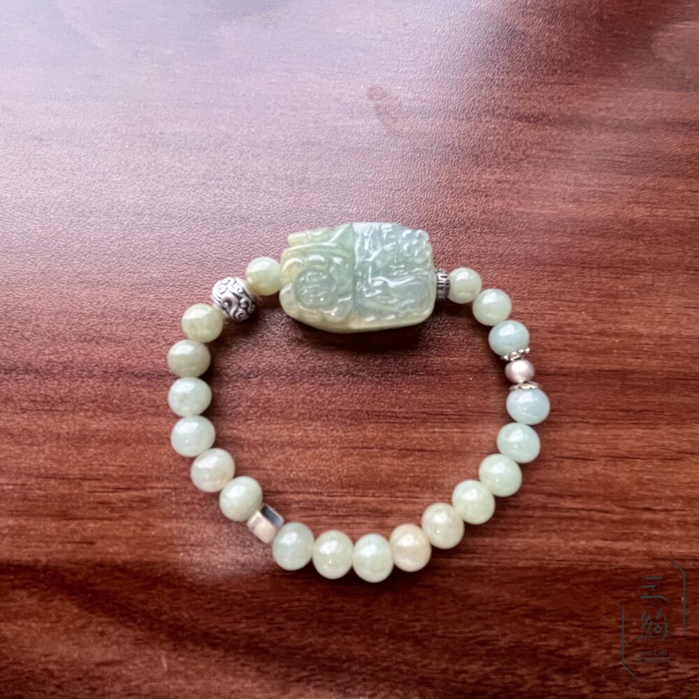 天然緬甸A貨翡翠。獨家手作系列  冰種 福氣 睡狐 花開富貴 人氣 設計 手串 7mm+ 封面照片